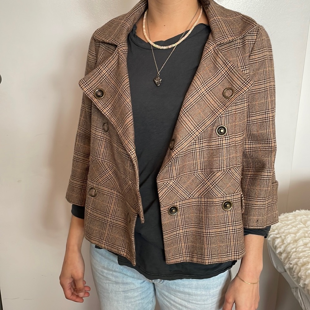 Miss Me Collection Plaid Cropped Pea Coat in Small